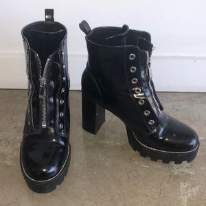 Zara platform zipper ankle black boots